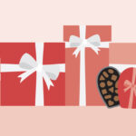 Pink and red image of drawn gift boxes